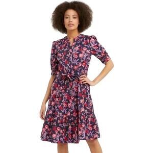 Draper James Loretta Midi Shirt Dress Floral Puff Sleeve Tiered Belted Nassau